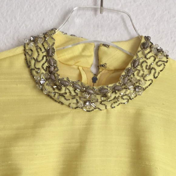 Vintage 1960s Mod Beaded Raw Silk Dress + Vest Duster Pleated Sleeves - Picture 9 of 14